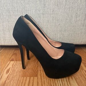 Black Suede Stiletto Platform Heels, Size 9.5